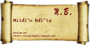 Milán Béla névjegykártya